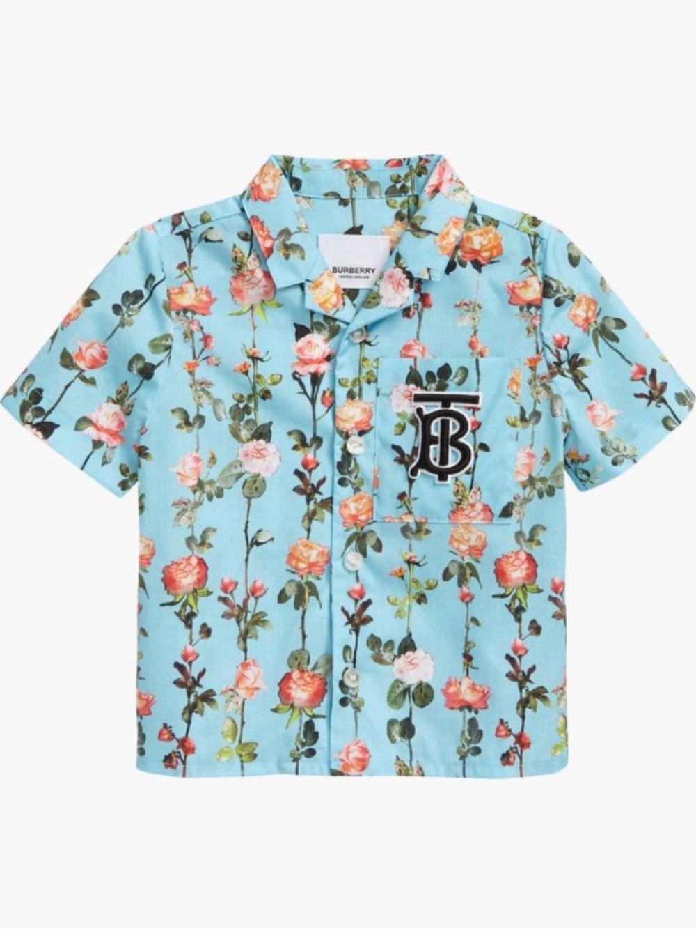 Burberry Blue Floral Short Sleeve Button-Down Kids Shirt